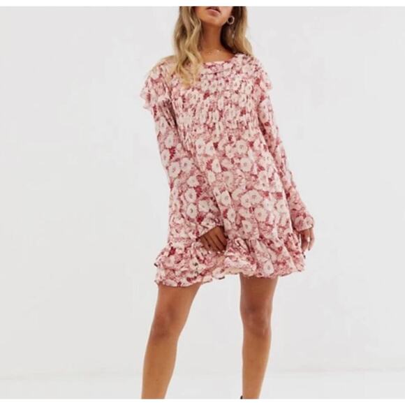 Free People These Dreams Mini Dress In Cream & Red Size Medium - Picture 1 of 9